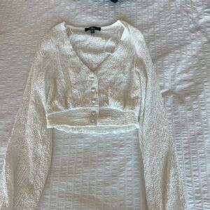 Lulu's Cream Textured Button Crop Top